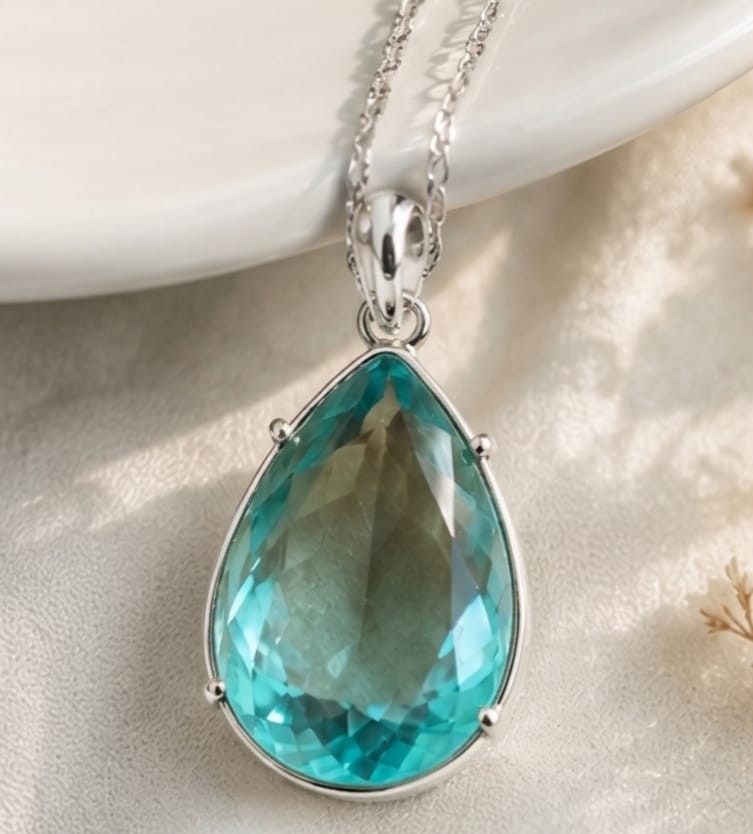 Certified 60 Ct Aquamarine Pendant Sterling Silver Pear Cut A+ Gemstone Jewelry