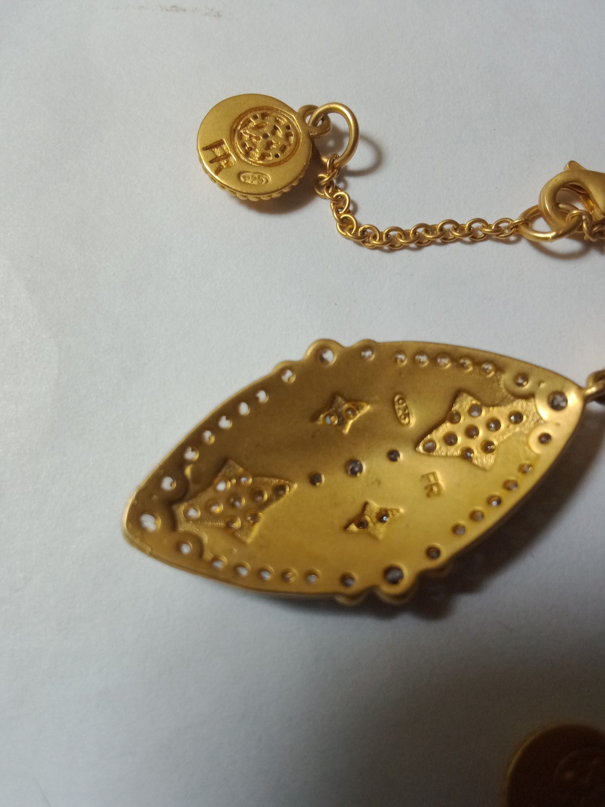 2 Gold Tone Freida Rothman Necklaces Stamped 925 Gray & CZ Accents