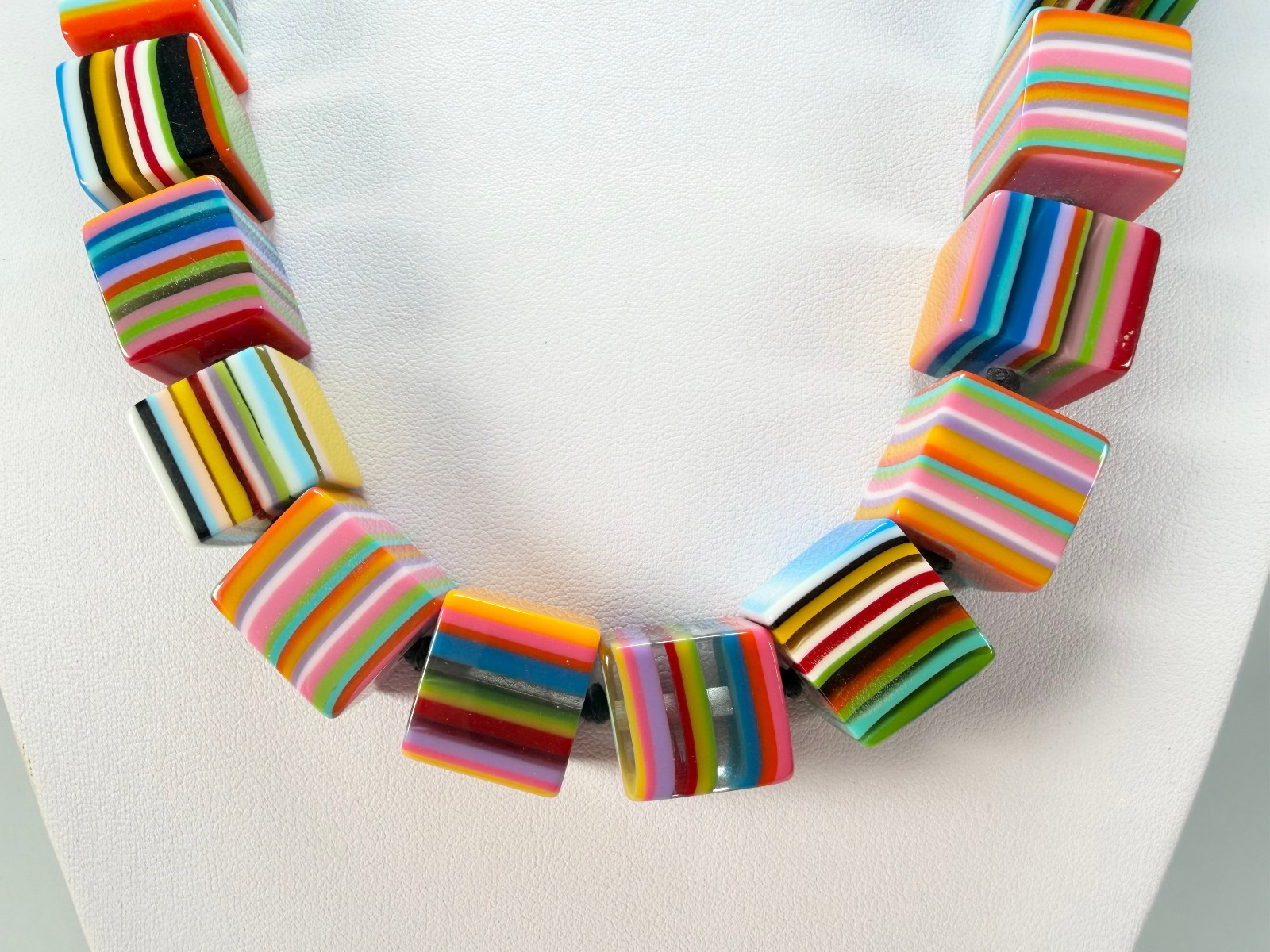 Jackie Brazil “POP” Liquorice Mix Colours Small Cubes 65cm Necklace ( N0046 )
