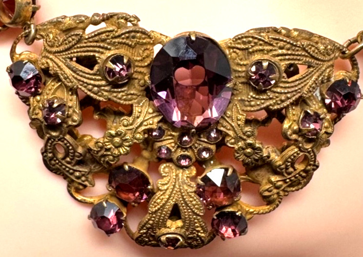 Circa 1837 Beautiful Victorian Rare Amethyst Brass Cannetille Filigree N G2U