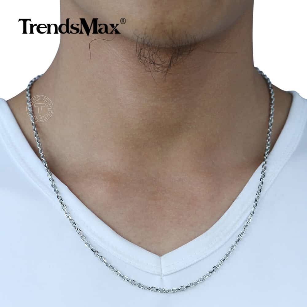 3-9mm 18-24″ Stainless Steel Mens Silver Diamond Cut Rolo Cable Chain Necklace