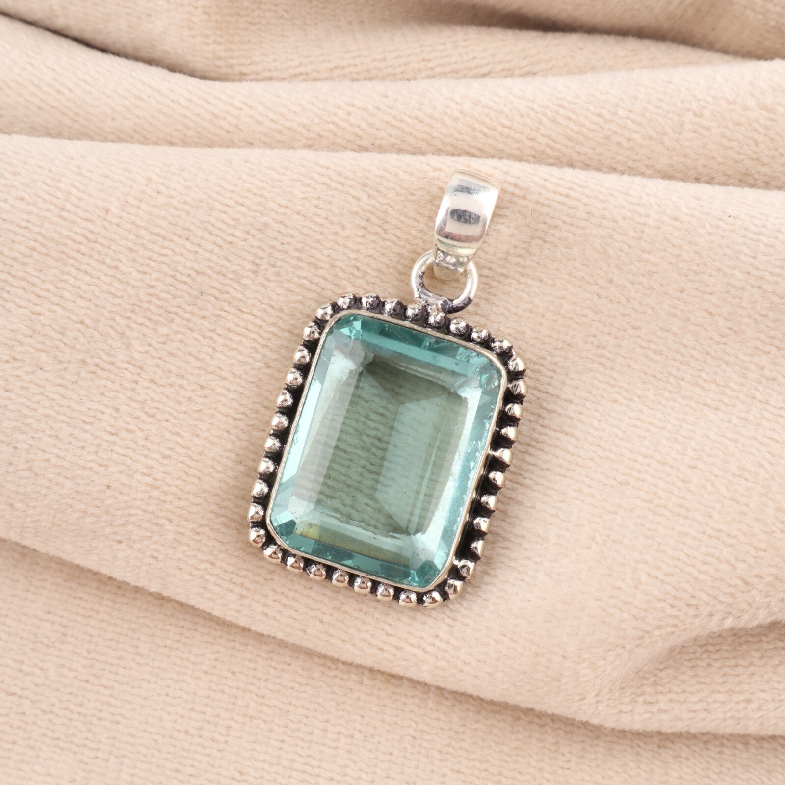 Birthday Gift For Her Aquamarine Gemstone Pendant 925 Sterling Silver Jewelry