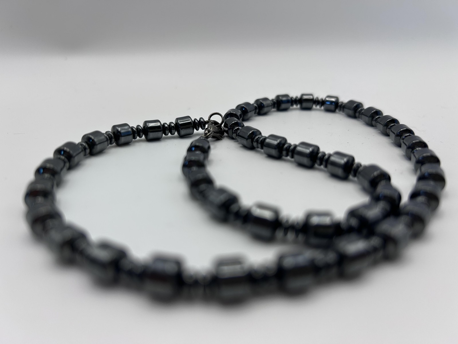 Necklace Gray Hematite Beaded 18 Inch Gemstone Strand Lobster Clasp Jewelry