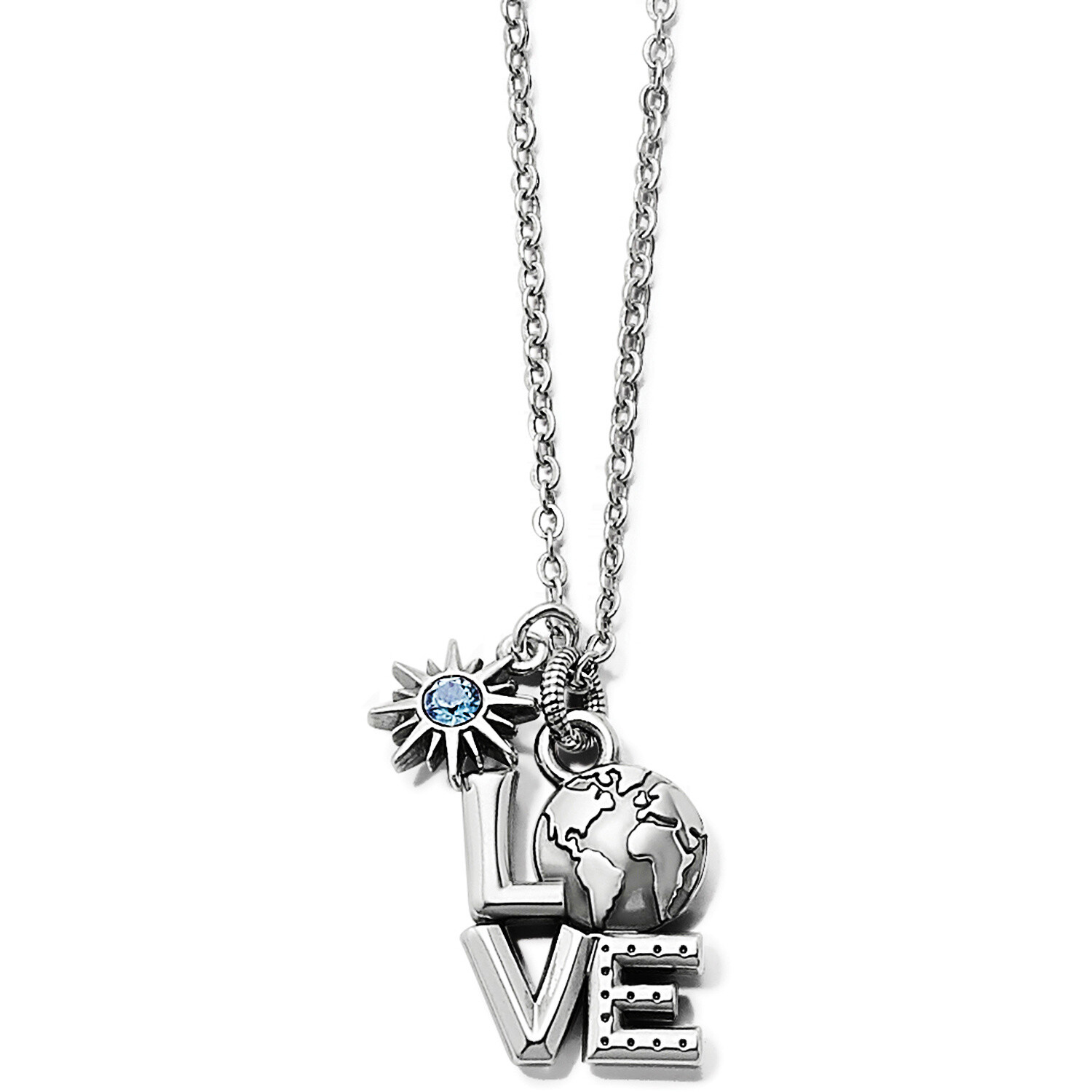 NWT Brighton LOVE EARTH Petite Pendant Necklace Silver Blue Crystal Star MSRP$48