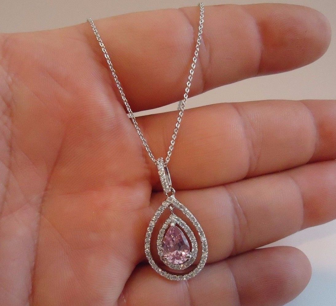 925 STERLING SILVER PENDANT NECKLACE OPEN TEAR DROP W/ACCENTS/SIZE 32MM BY 17MM