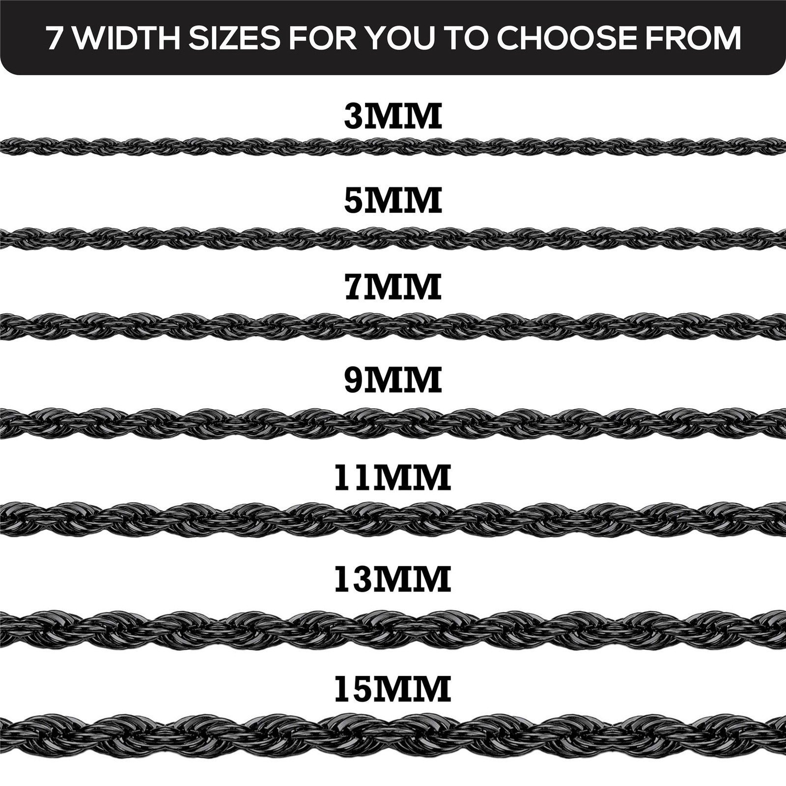 SILVER 316L STAINLESS STEEL 5MM WIDE 18″ / 45CM LONG TWISTED ROPE CHAIN NECKLACE