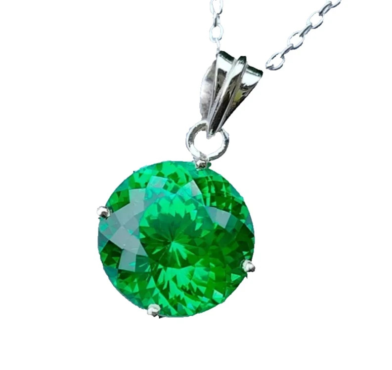 20 Ct Round Cut Green Emerald 925 Solid Silver Pendant Loose Gemstone