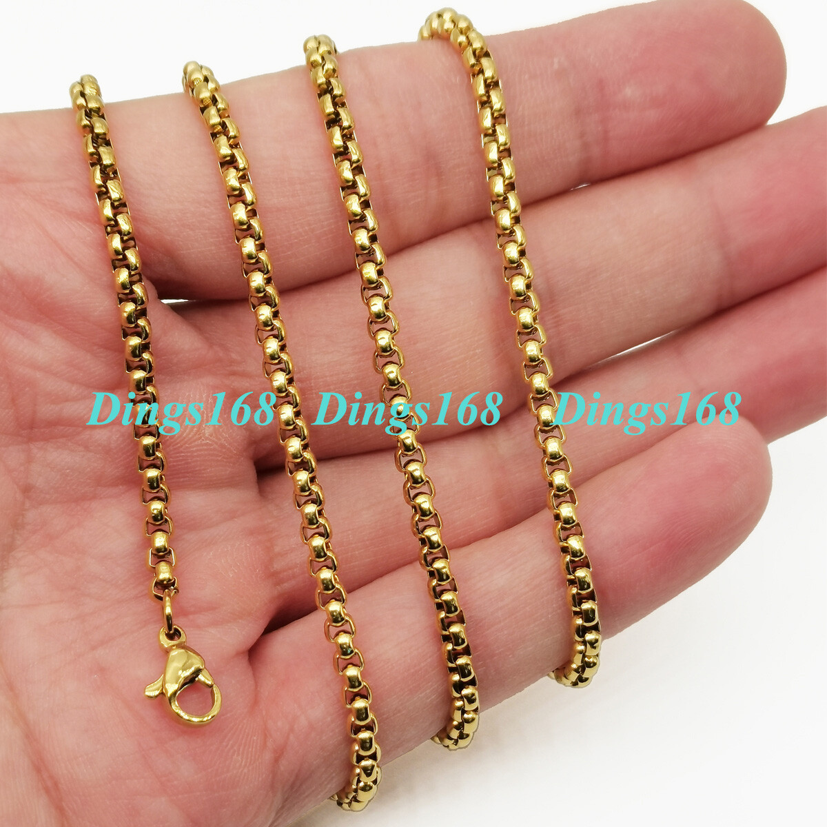 18K YELLOW Gold Filled Tarnish-Resist Fashion 3mm Round Box Chain Necklace C5K