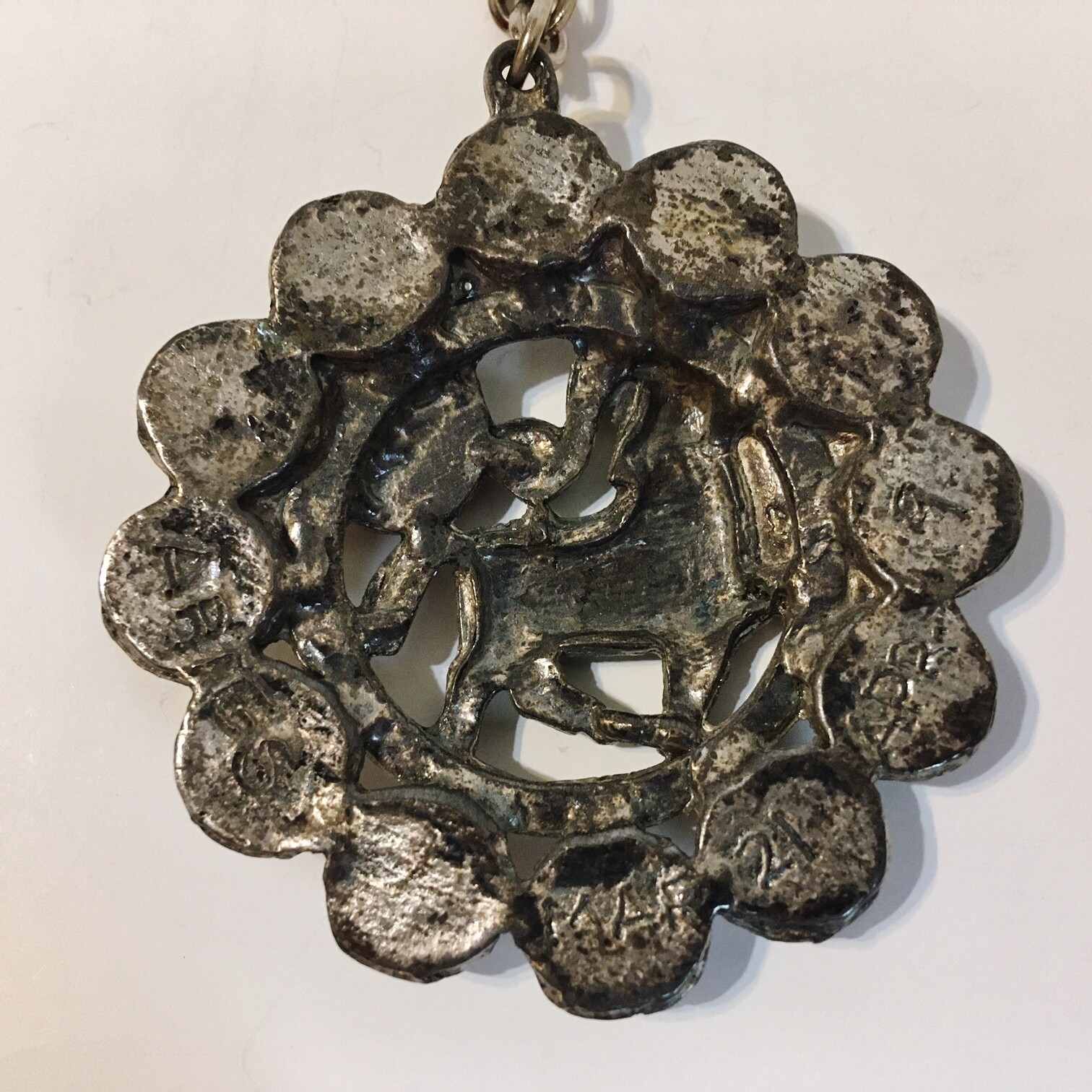 Aries Ram Necklace Pendant 12 Zodiac Signs Red Rhinestone Silvertone Metal Chain