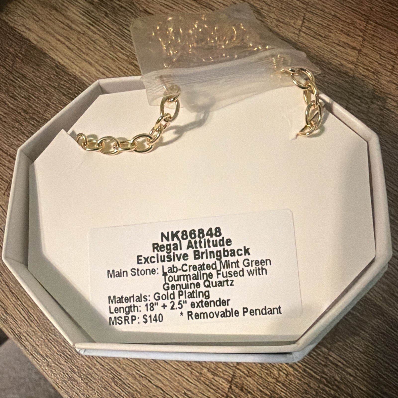 BP OG “Regal Attitude”Necklace Green Tourmaline/Quartz Gold Plating 18″
