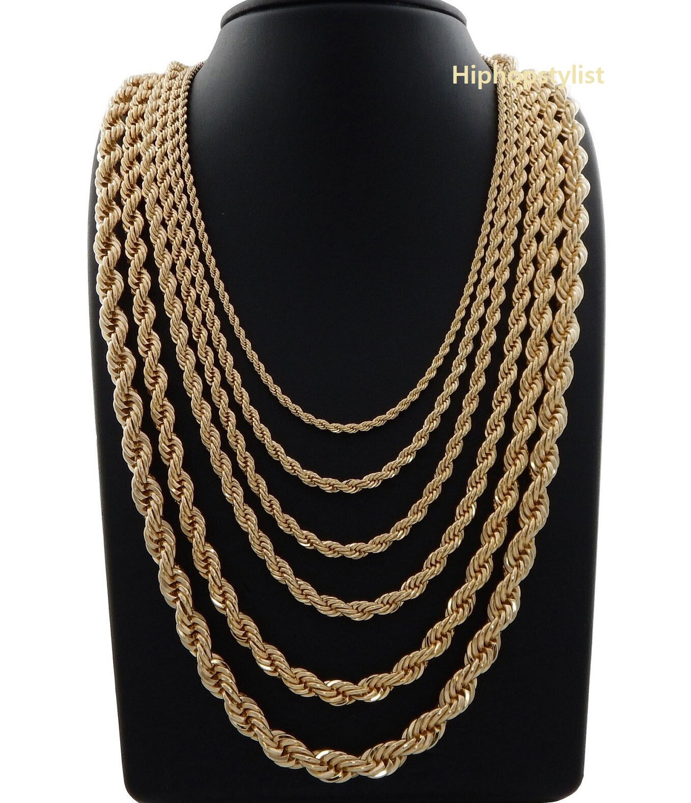 Rope Chain Necklace 2.5mm to 10mm Width 18″ 20″ 22″ 24″ 26″ 30 14k Gold Plated