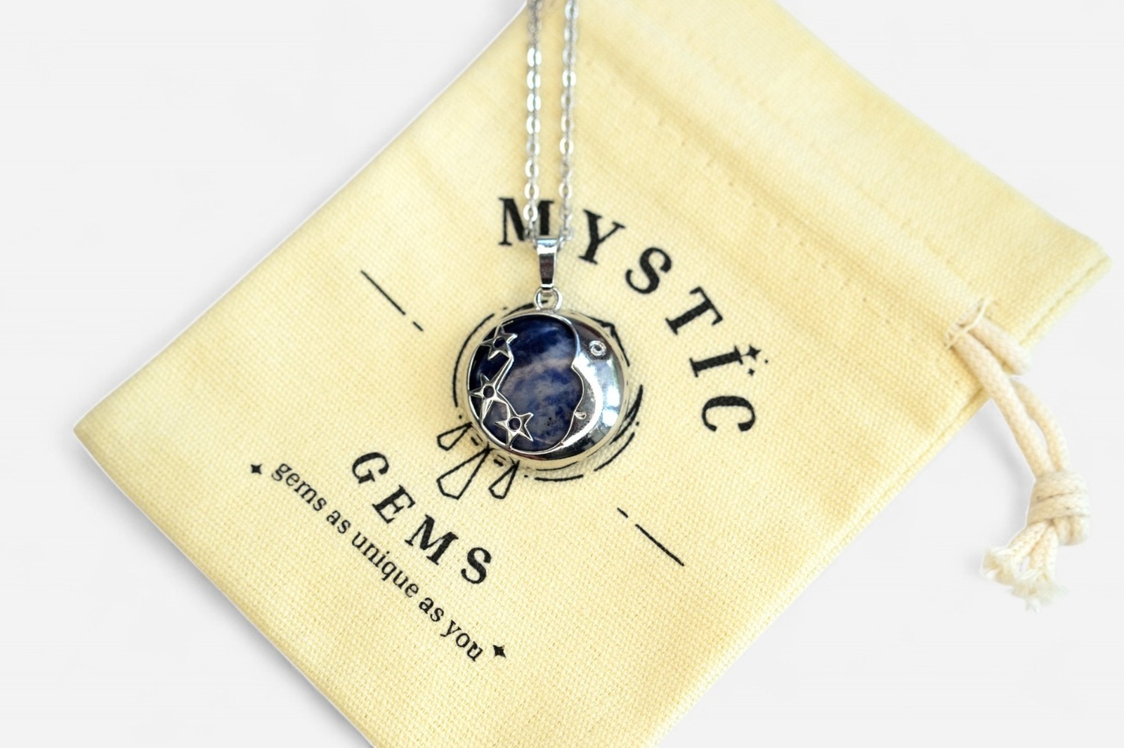 MYSTIC GEMS Moon Natural Gemstone Pendant Necklace 50cm with Pouch