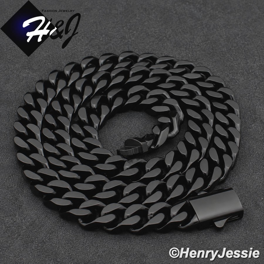 18″-40″MEN 316L Stainless Steel 8.5mm Black Plated Miami Curb Cuban Necklace*172