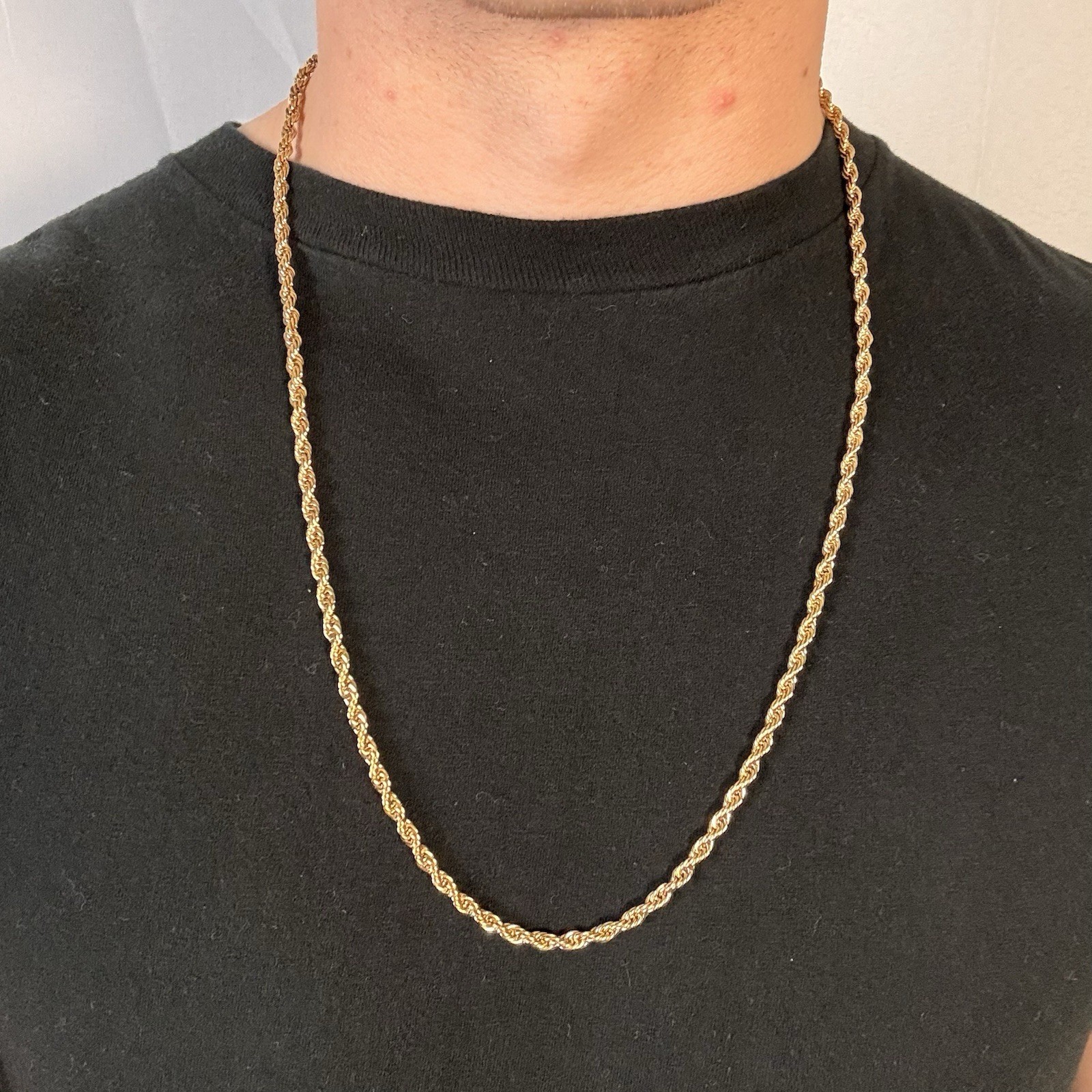 Gold Necklace 18k Gold PVD Plated Stainless Steel 4mm Rope Chain In 26 Inches