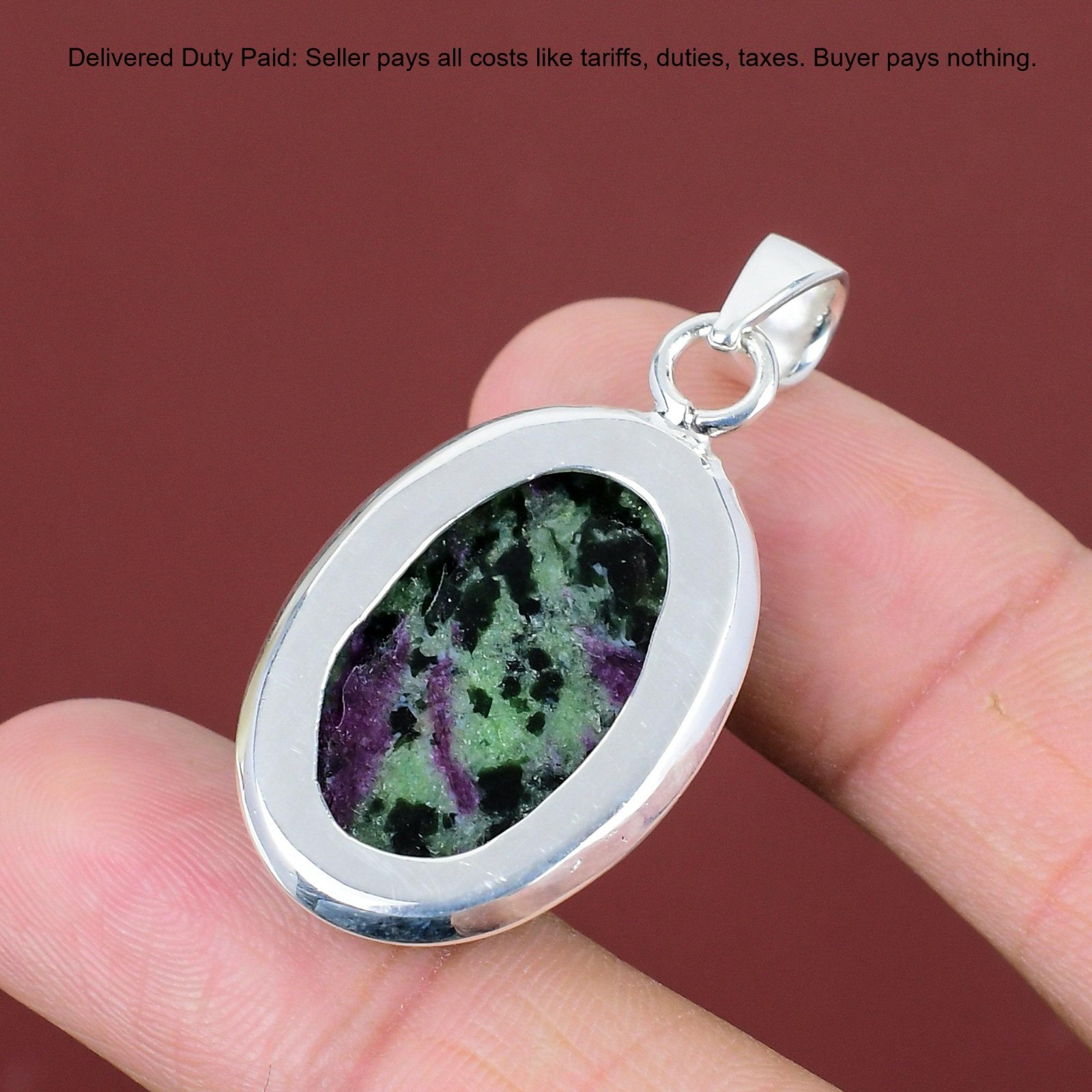 Mothers day Deal 925 Silver Oval Ruby Zoisite Stone Wife Anniversary New Pendant