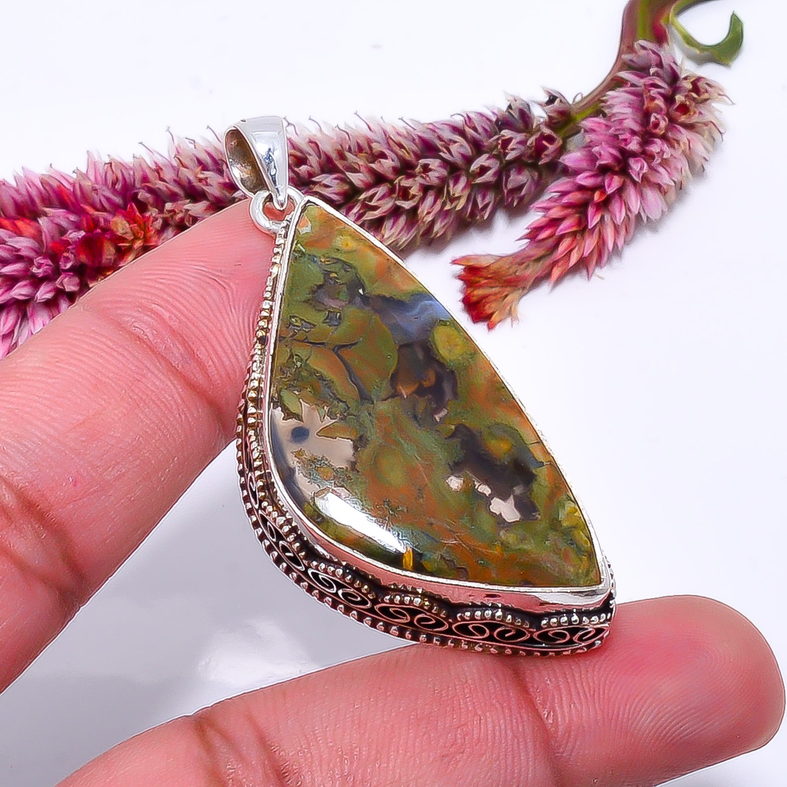 Rainforest Jasper – Australia Fine Art 925 Sterling Silver Pendant 2.15″ P114250