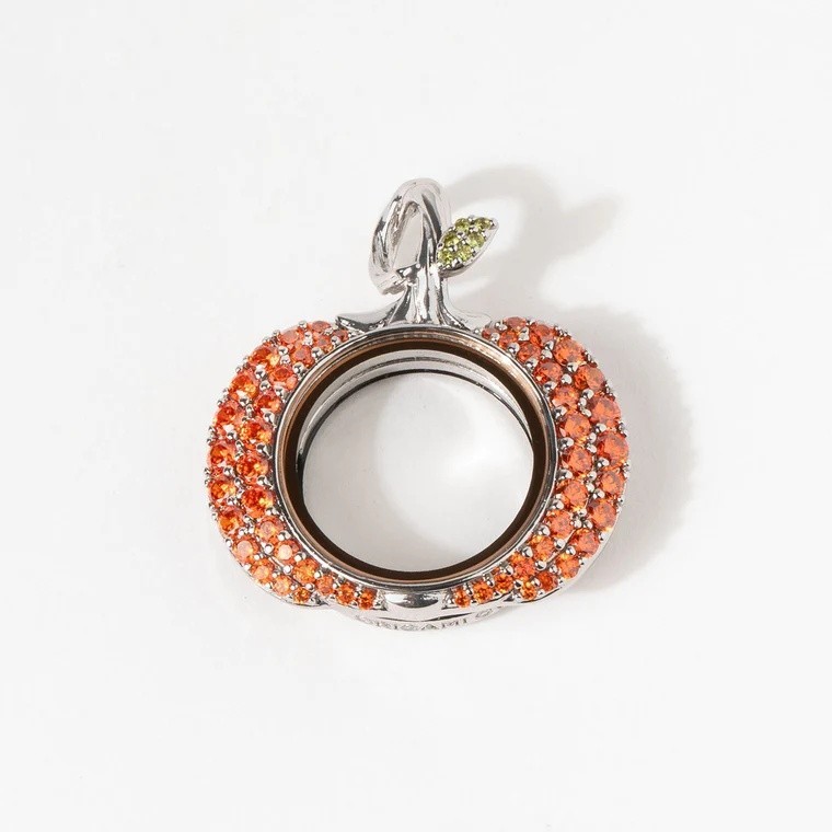 Origami Owl Silver Sculpted Pumpkin Living Locket With Crystals Set LK1172