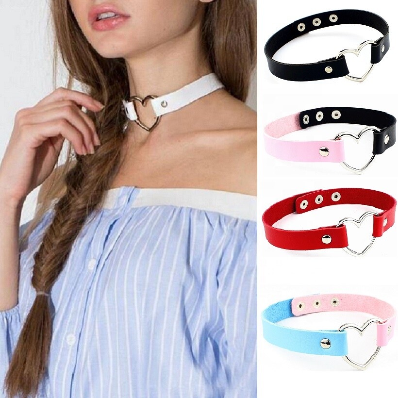 Deziloo Choker Leather Heart Collar Punk Goth Rivet Necklace Adjustable Love