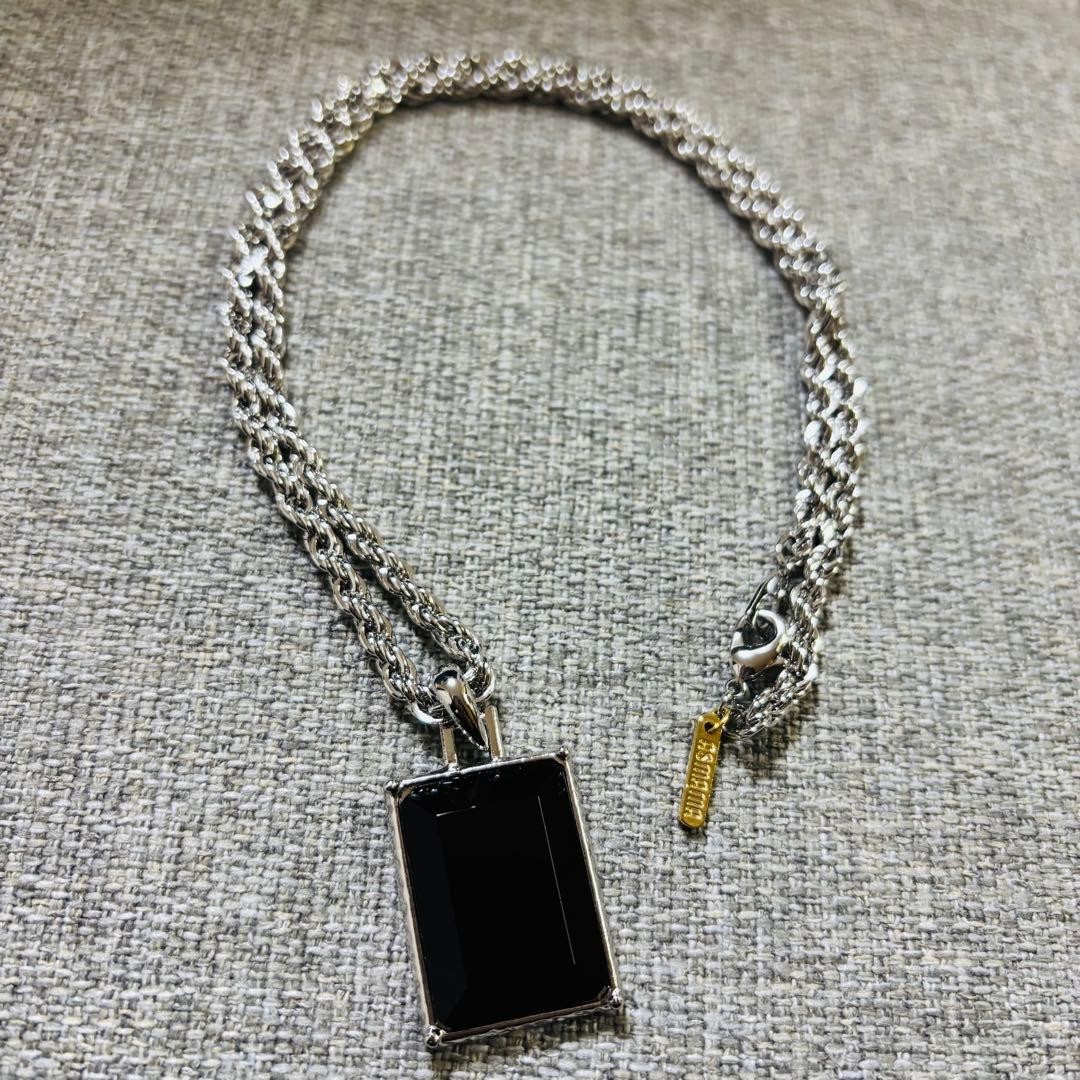 Men Necklace Black Onyx Square Retro Vintage Style Korean