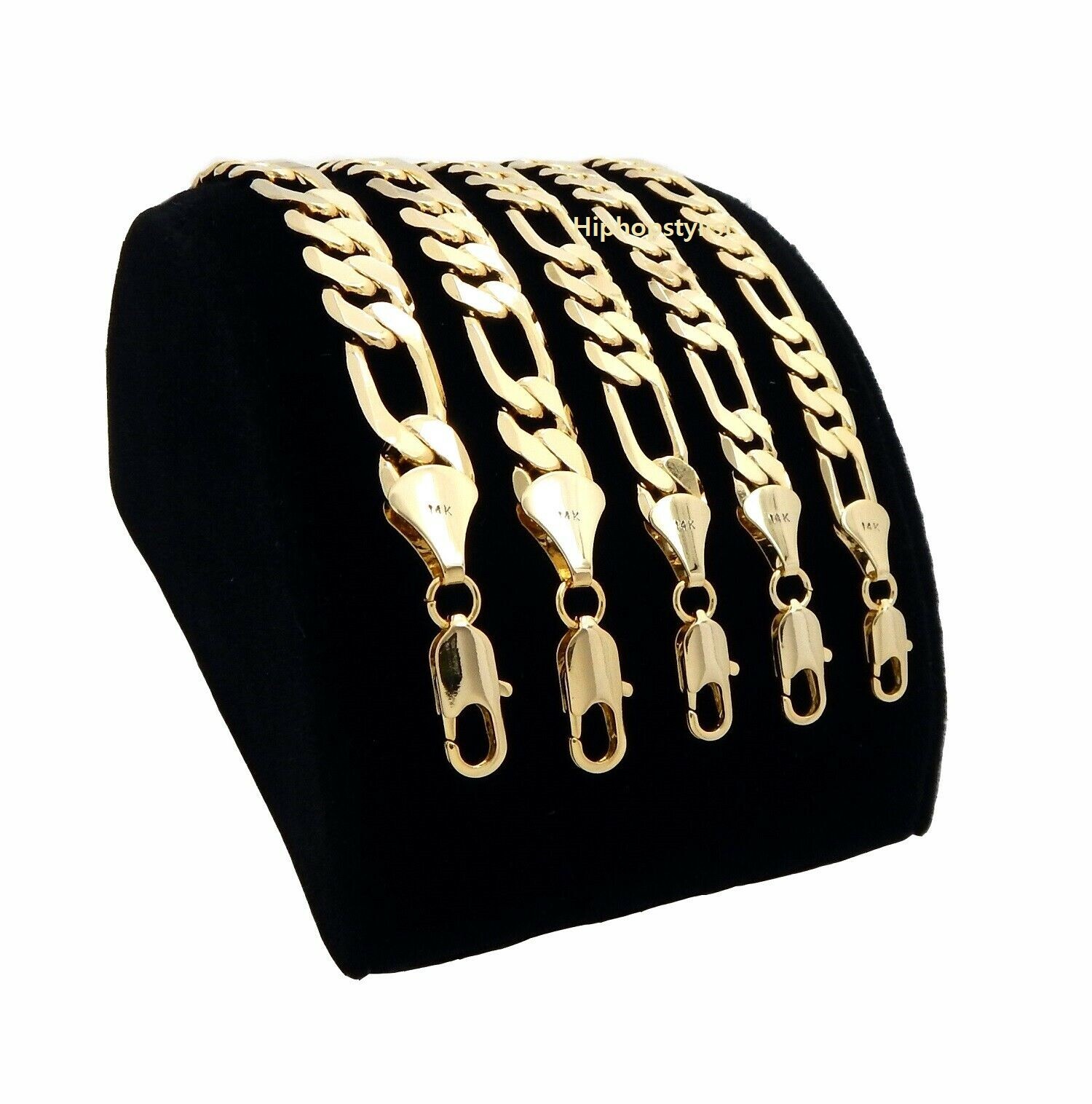 Italian Figaro Link Chain Necklace Bracelet 5mm to 10mm 14K Stamp Gold Plated