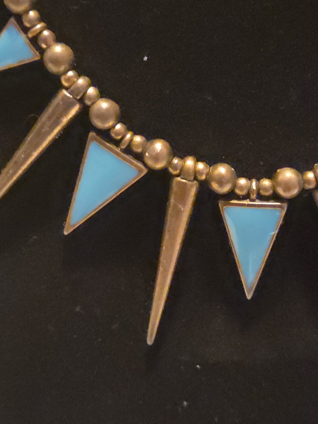 Claires Bronze spike Turquoise Enamel necklace punk goth beaded tribal 17-20”