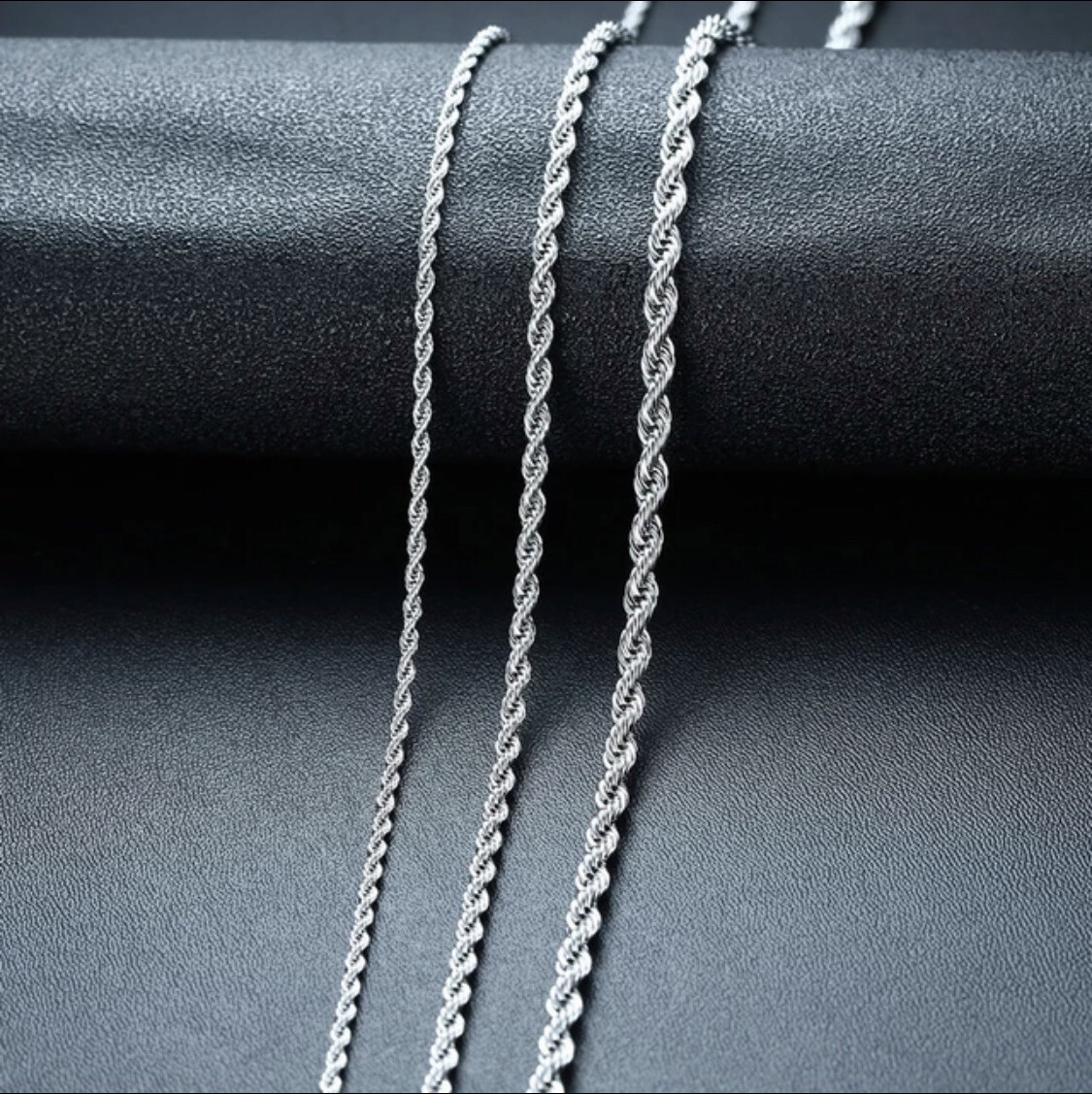 Rope Chain Necklace Silver Stainless Steel 3/4/5/7mm 20-30″ Mens Womens