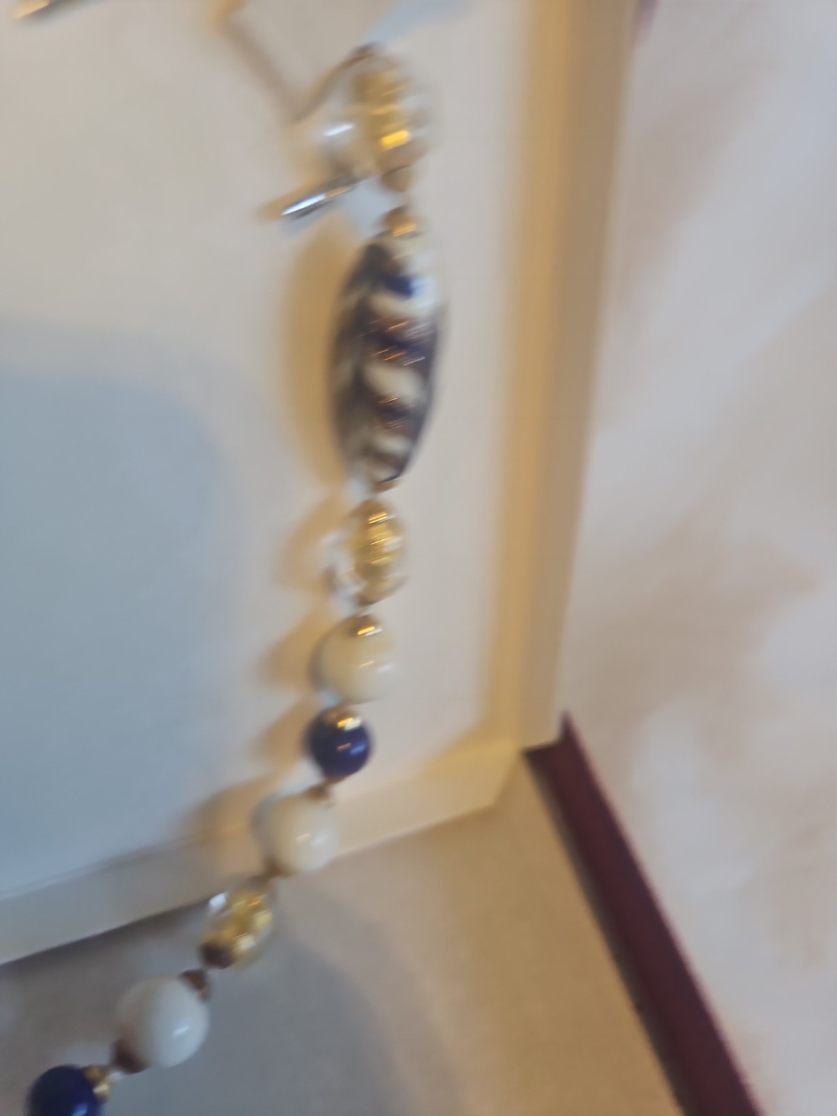 New Venetian Glass Beads NECKLACE And Earrings Navy/ Gold Handcrafted. Boxed