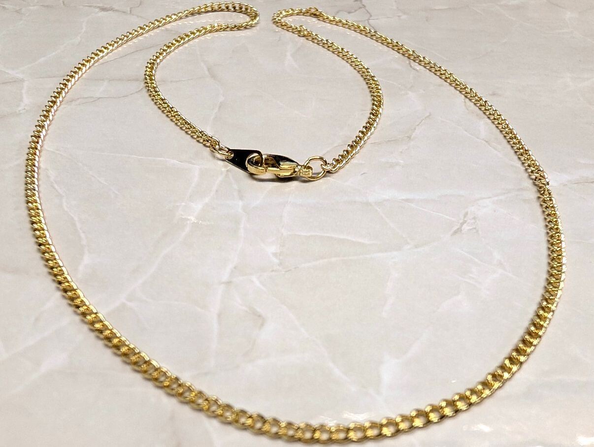 New Gold Tone 18″ Curb Chain Necklace Classic Flat Link Lobster Clasp Mens Women