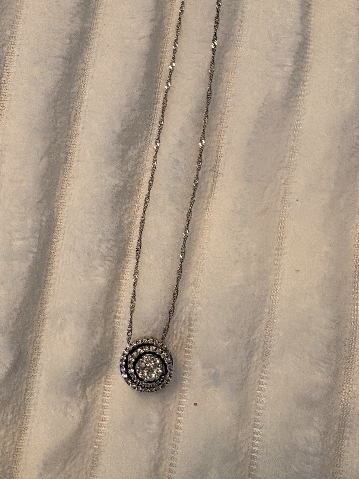 14K White Gold 3/4 CTW Diamond Halo Cluster Pendant Necklace 18” Round Zales