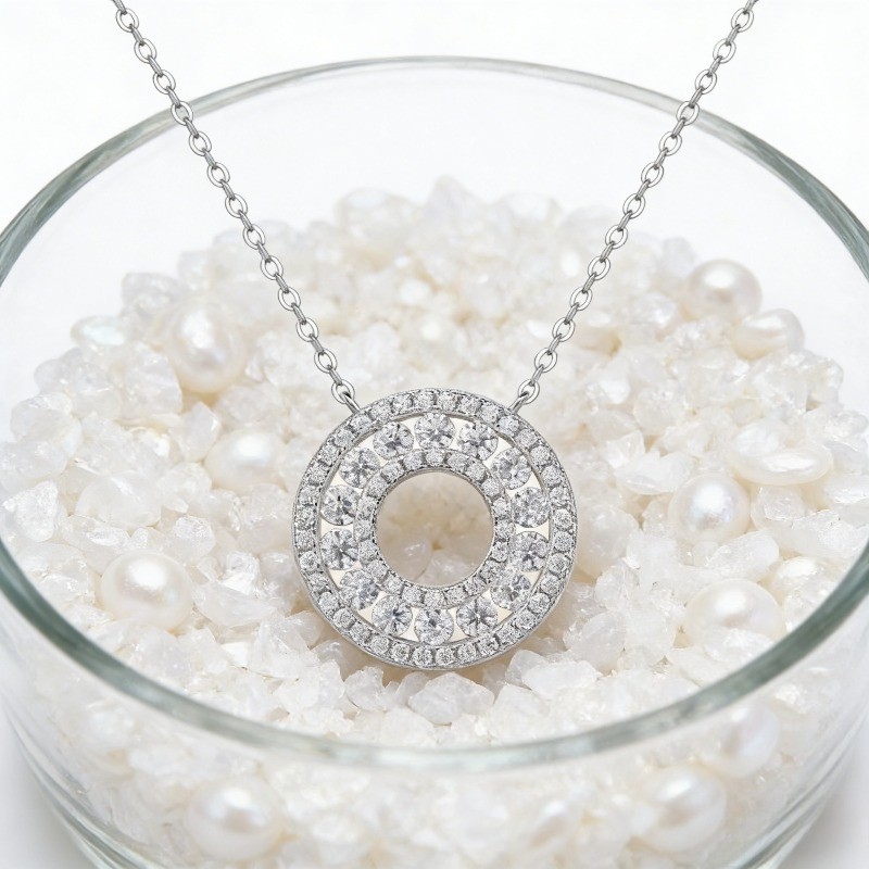 Luxury D Color Double Circle GRA Moissanite Necklace S925 Silver Jewelry Gift