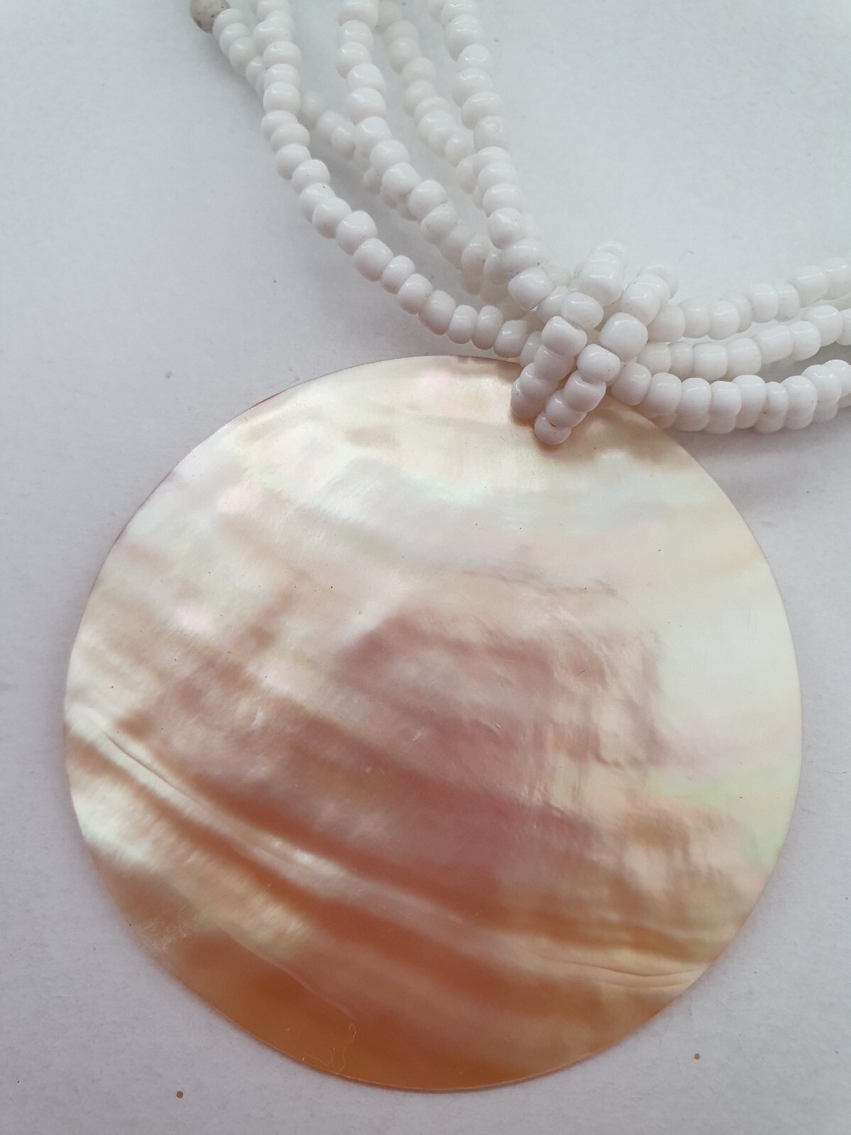 Artisan Mother of Pearl MOP Shell Seed Bead None Metal necklace