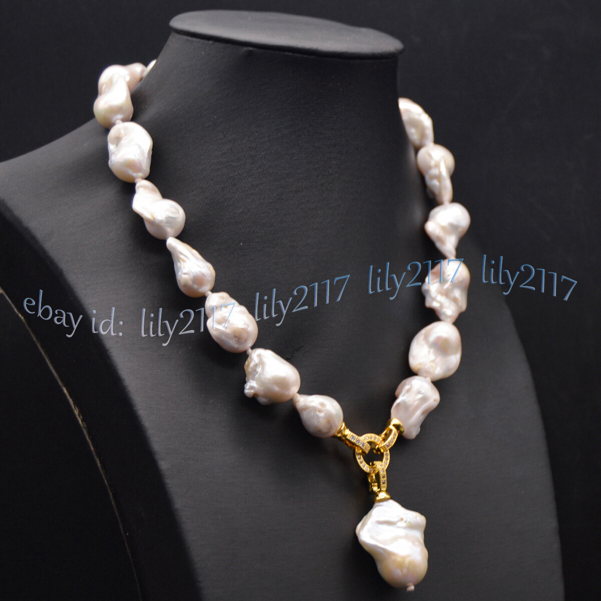 Large 15-25mm Genuine Natural White Keshi Reborn Baroque Pearl Pendant Necklace