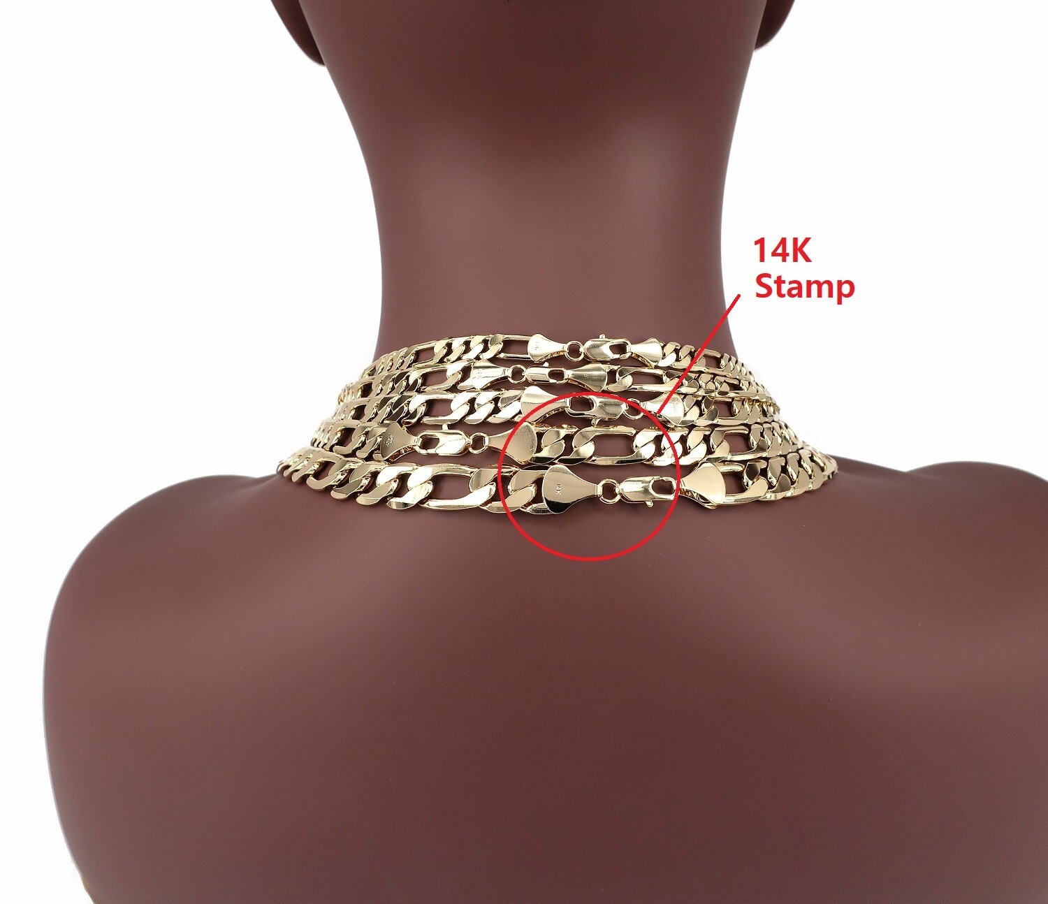 14k Italian Figaro Link Chain Necklace 7mm 8mm 9mm 10mm 12mm Gold Plated