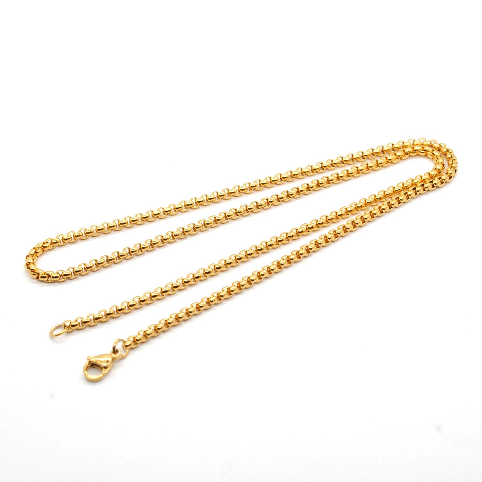 Wholesale 18K Gold Plated 3mm Square Rolo Box Cylinder Chain Necklace 18″- 28″