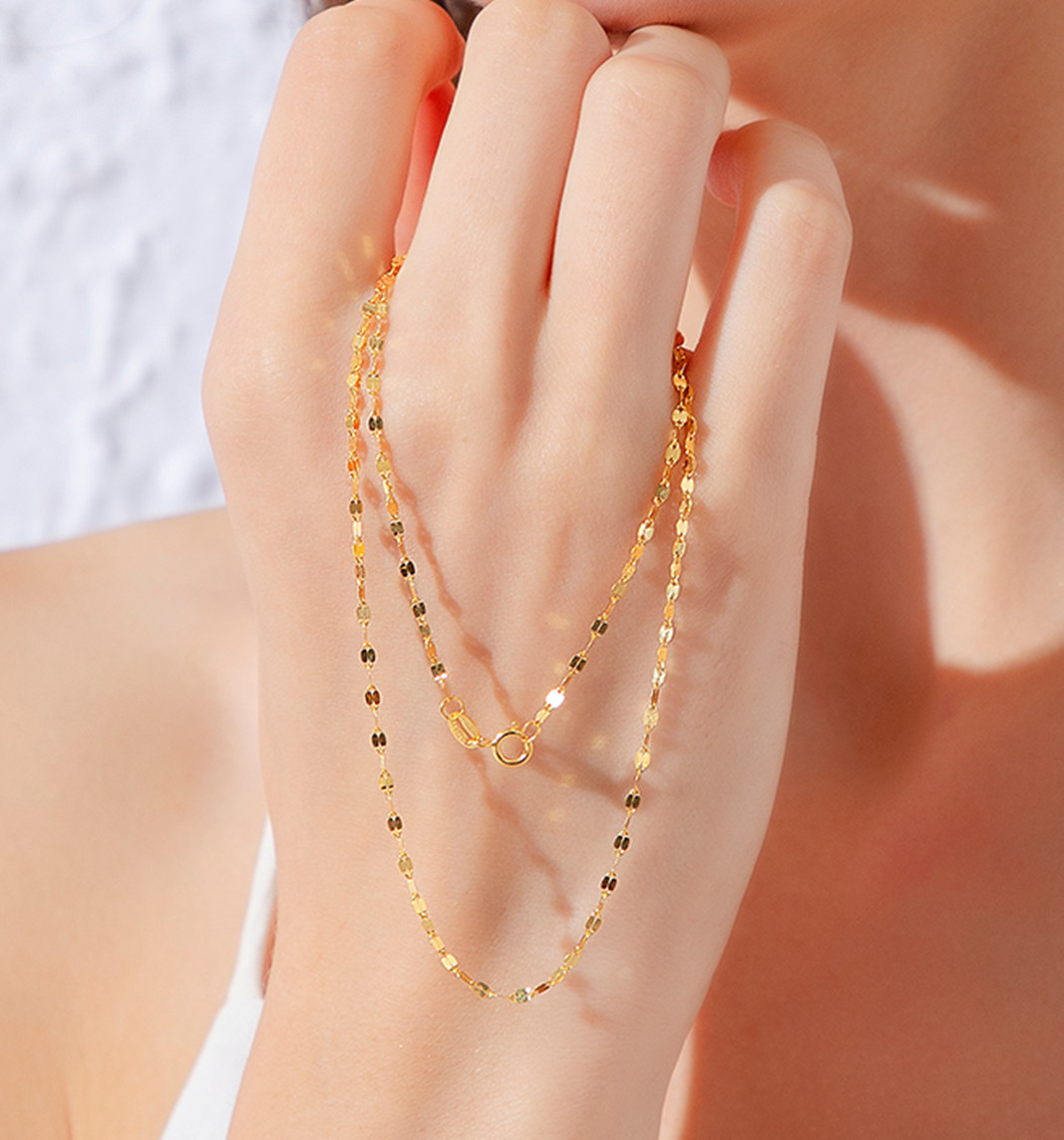 Pure 18K Solid Yellow Gold Necklace Women Lip Link Chain Necklace 16inch