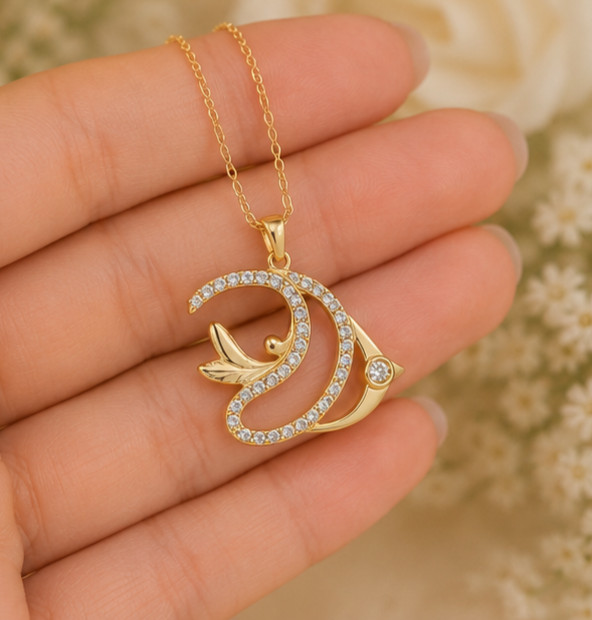 1.50ct Round Cut Simulated Diamond Stunning Fish Pendant 14k Yellow Gold Plated