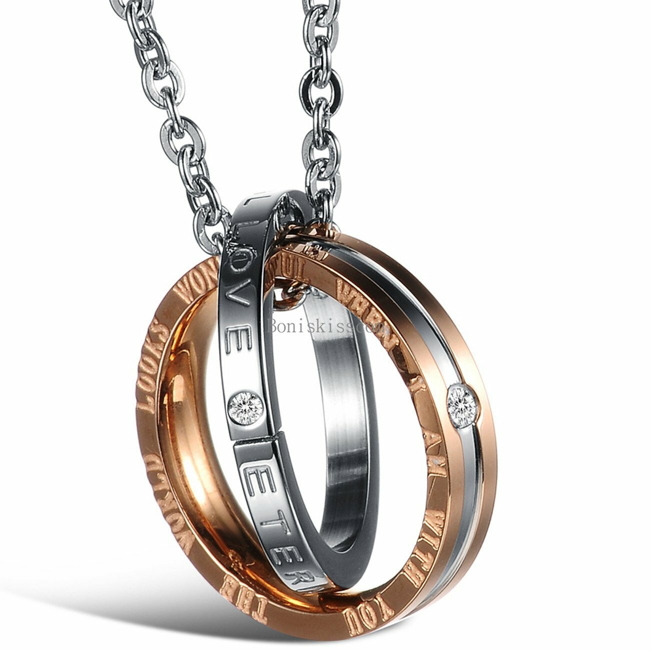Eternal Love Interlocking Ring His and Hers Matching Couples Pendant Necklace