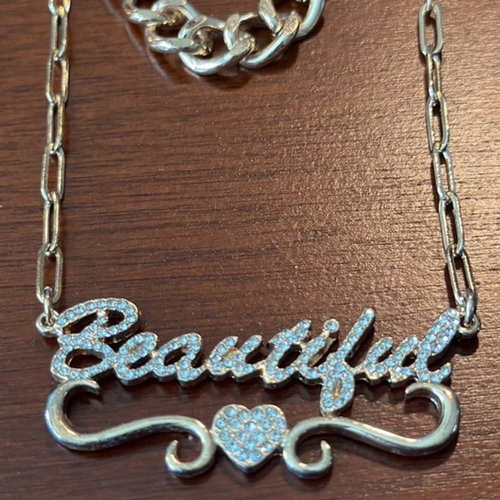 Double strand “Beautiful” necklace with rhinestones