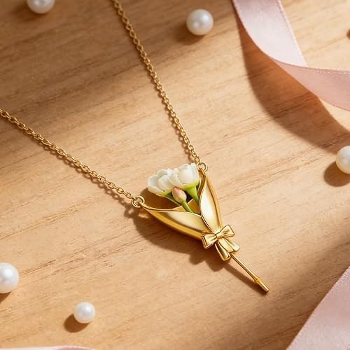 Flower Bouquet Vase Necklace Real Dried Flower Holder Pendant Gift for Women