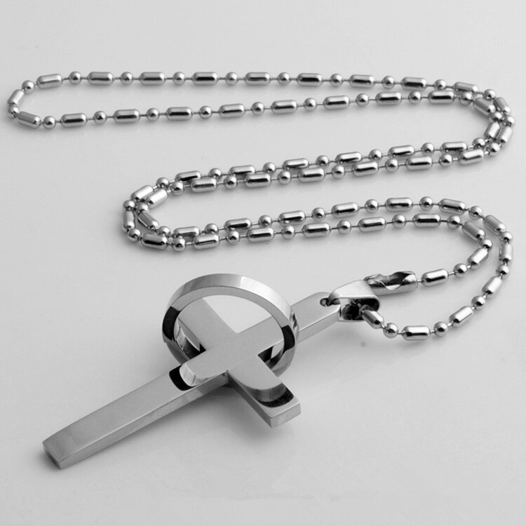 Stainless Steel Silver Jesus Cross Crucifix Hoop Pendant Necklace Mens & Womens
