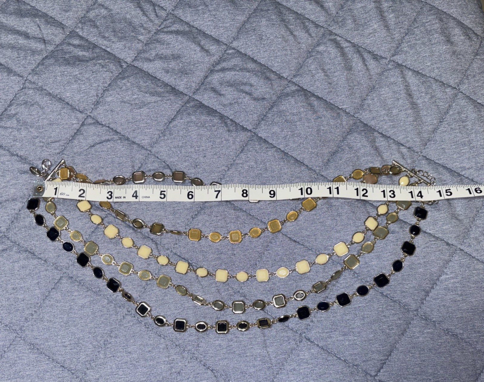 Anne Taylor Statement Necklace – 5-Strand Layered Geometric Enamel – 15in