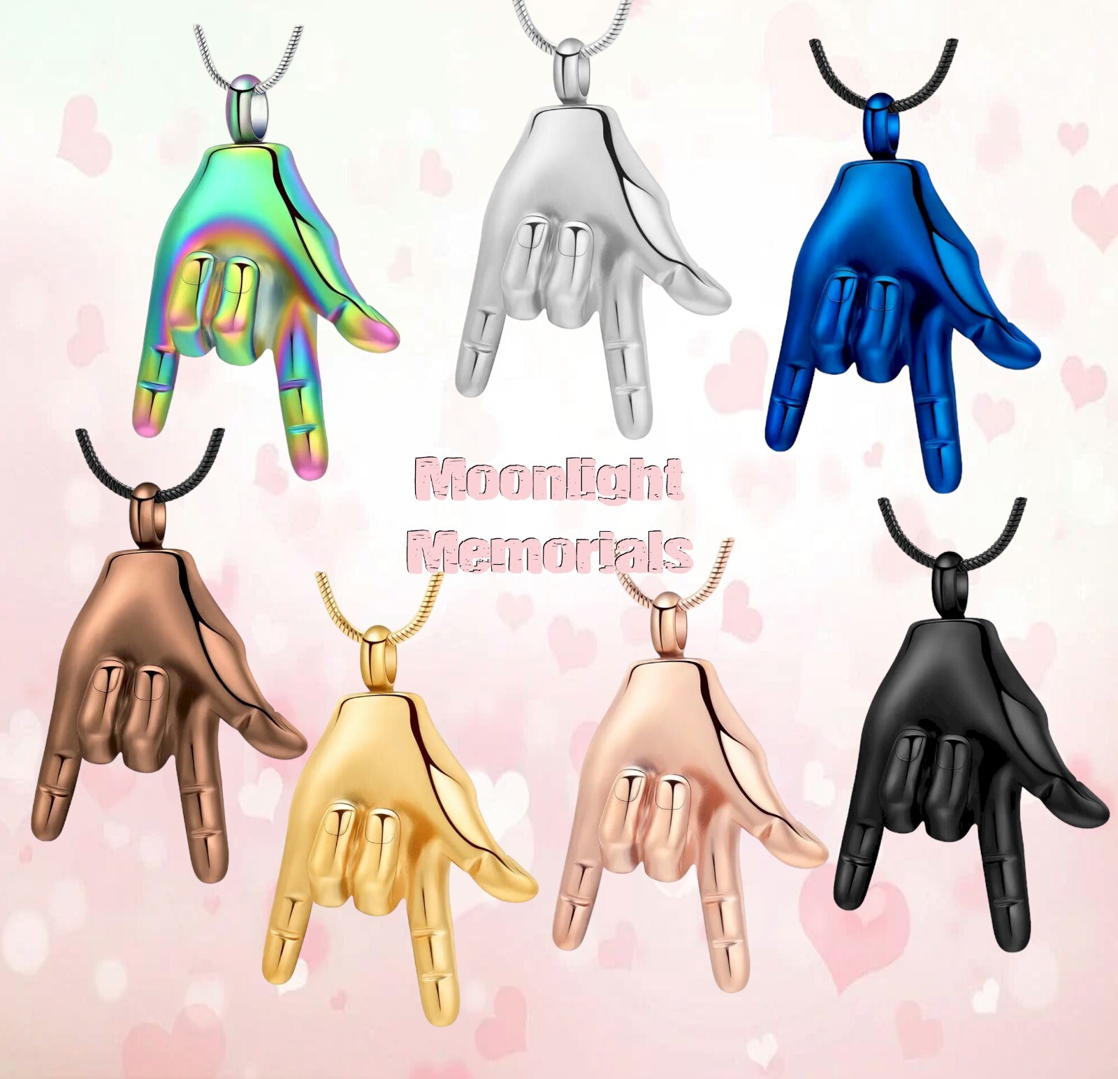 New I Love You Hand Sign Fingers Cremation Urn Keepsake Ashes Memorial Necklace