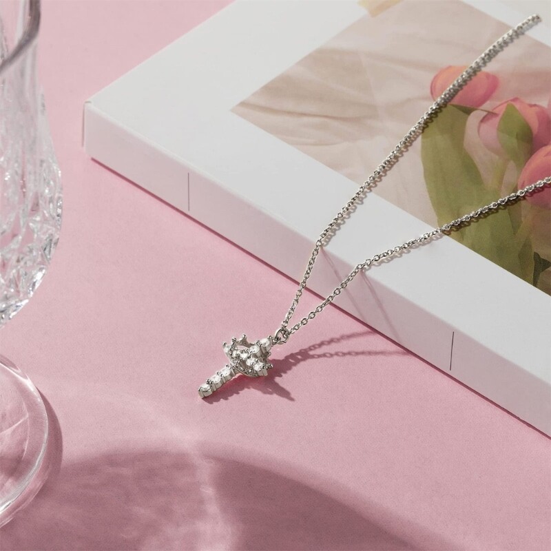 Fashionable Crosses Necklace with Crowns Detail Stainless Steel for Adults