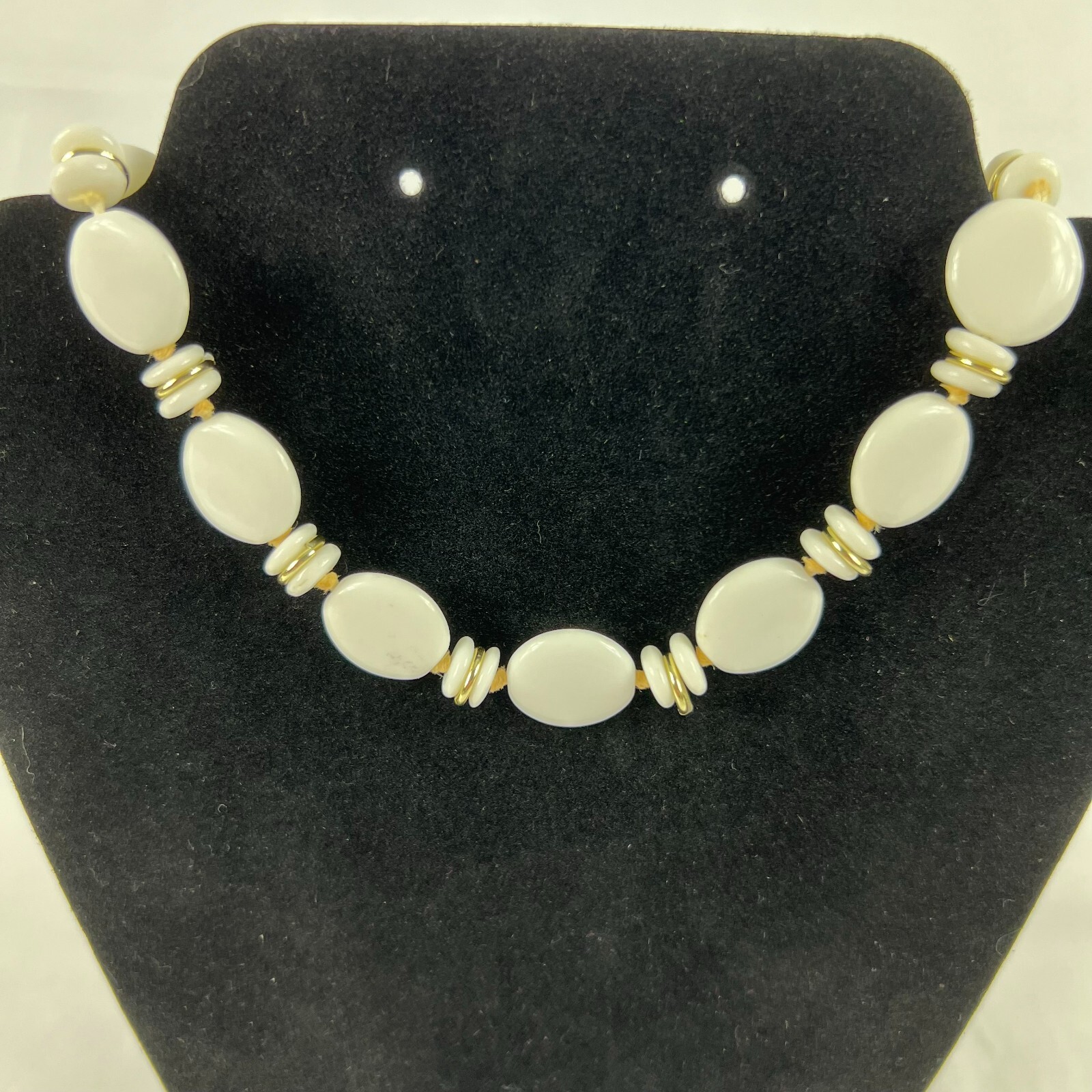 Milk Glass Necklace Round Bead Choker WWII West Germany 12 Inch Vintage