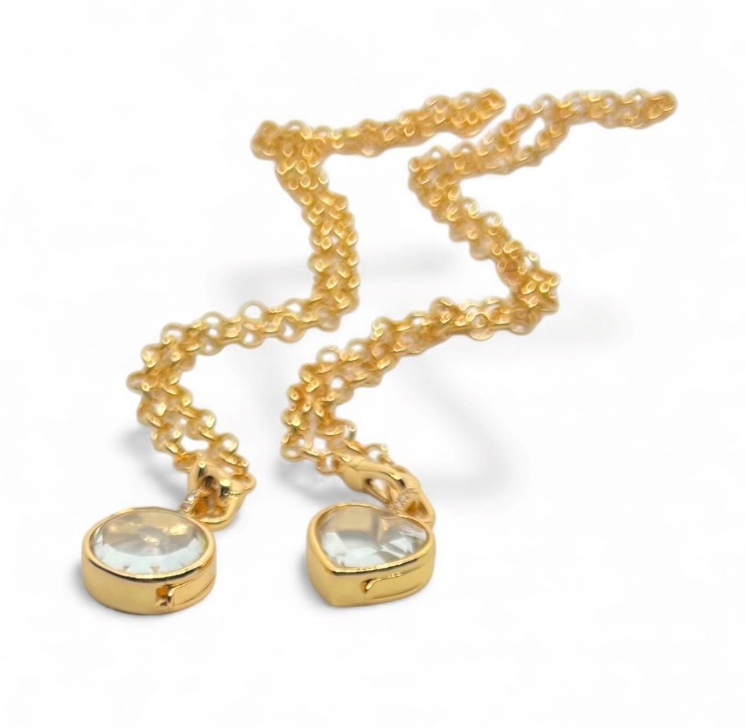 Glass Opening Charm Locket 18ct Gold Filled 46cm Chain Heart or Round Options