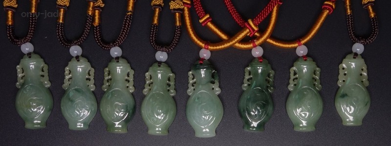Certified Grade A 100% Natural Green Jadeite Jade Pendant Hand-carved Vase 11119