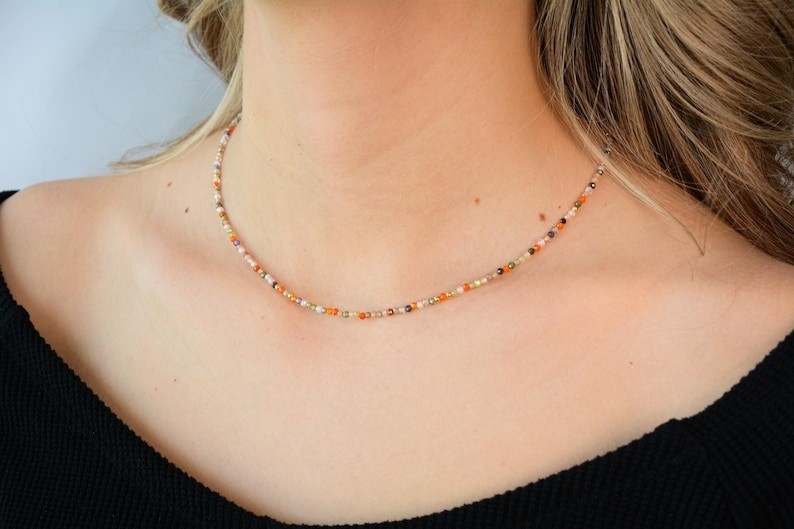 Multi Tourmaline Faceted Round Gemstone Gold Filled Beads Choker Necklace 18”