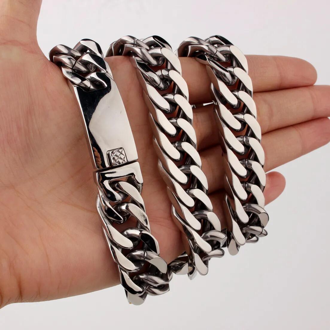 15mm/17mm 316L Stainless Steel Curb Cuban Link Chain Necklace for Men 7-40inch