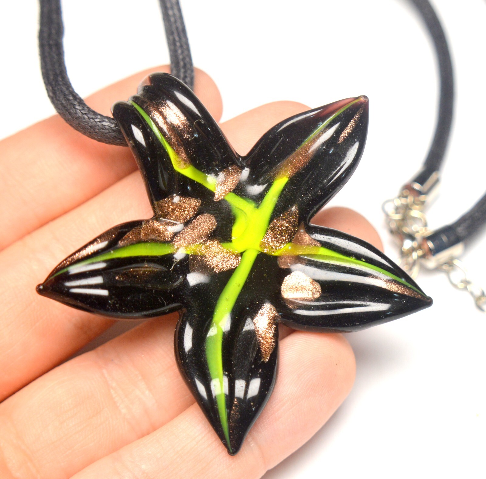 RRP 49,- NEW ITALY VENICE MURANO STAR FLOWER GLASS PENDANT IN BOX