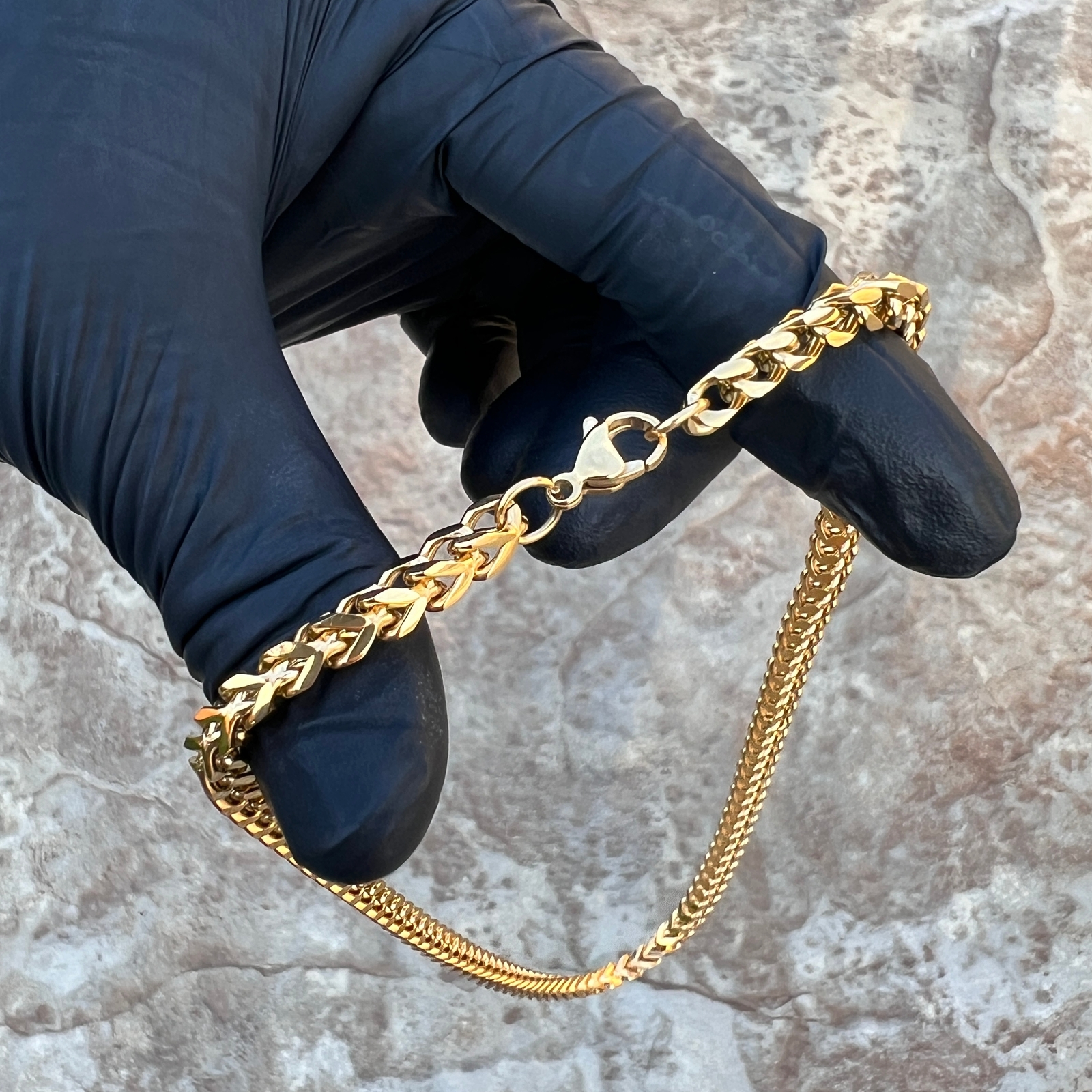 18K Gold Plated Stainless Steel Franco Chain Foxtail 20″-30″ Solid Necklace 5MM